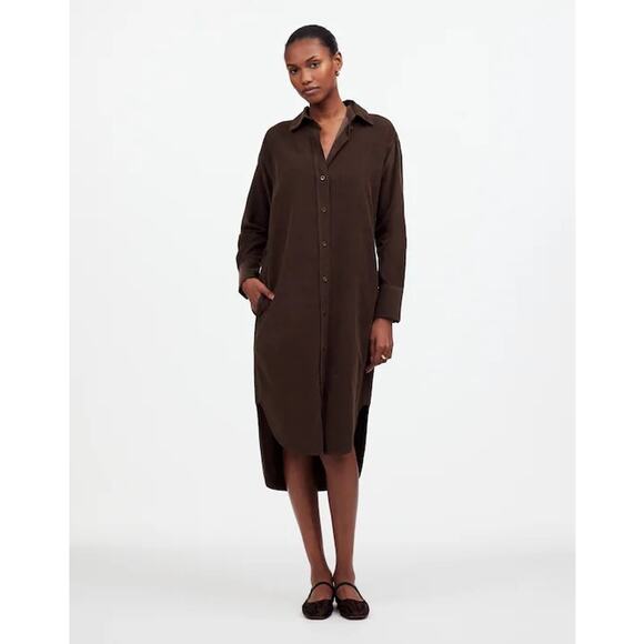 Madewell Corduroy Long-Sleeve Midi Shirtdress in "Dark Carob" Brown Size XXL - Picture 1 of 13